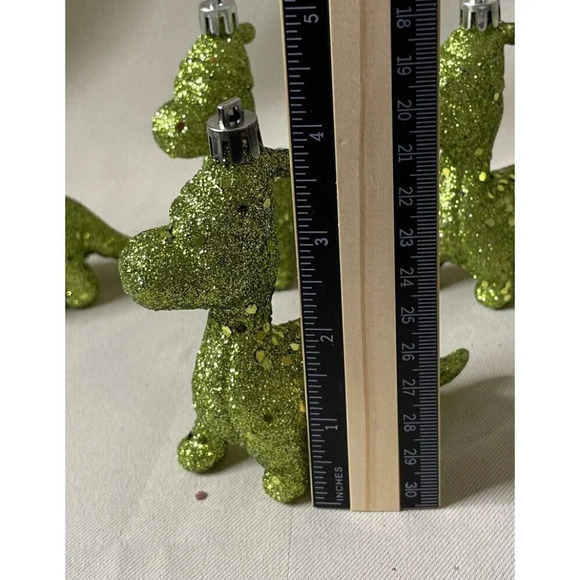 Tyrannosaurus Rex Dinosaur Neon Green Glittery Christmas Ornaments NEW Set Of 5 - Picture 2 of 2